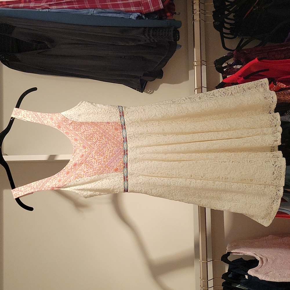 FLYING TOMATO WHITE LACE SWING DRESS FIT AND FLARE SMALL